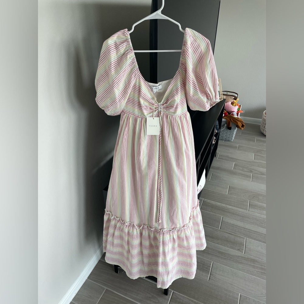 Brand new stripe dress from Moodie. Size small. Rainbow